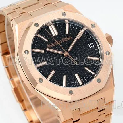 watch DDF factory Audemars PiguetRoyal Oakblack dialrose gold4302 mechanical 15510caseback live photo