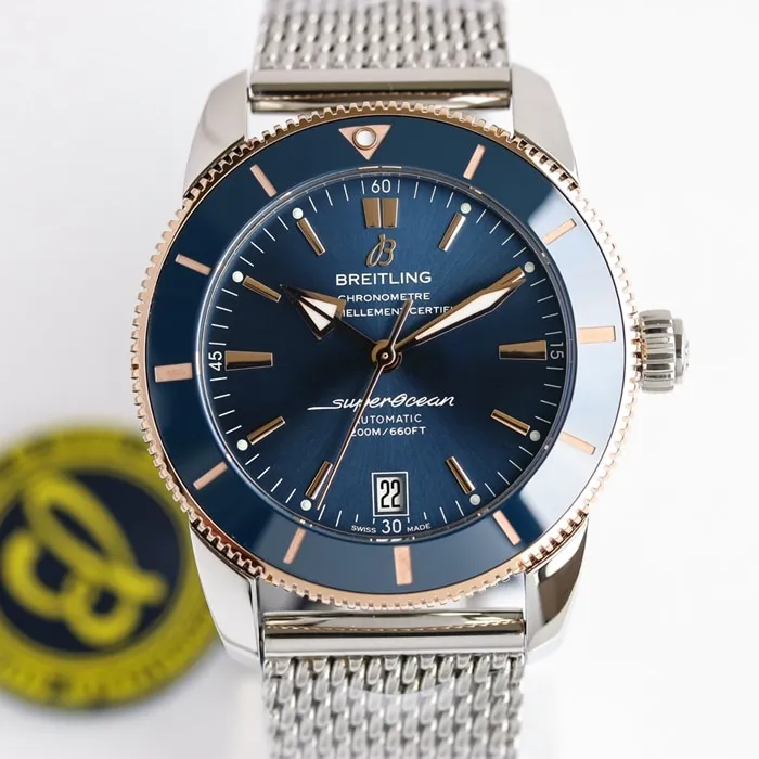 top-tier watch Breitling men's blue dial super ocean culture mechanical watch side view