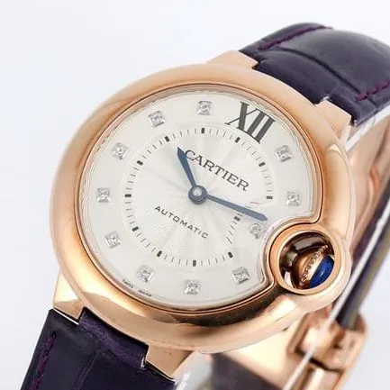 V6 factory top-tier watch Cartier women's white dial blue belt automatic movement blue balloon series watch front view