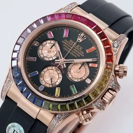top-tier replicaRolex men's black dialrubber strapDaytona automatic movement watch front view