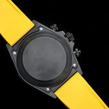 TW factory top-tier replicaRolexDaytona men's black dial yellow rubber strap full automatic movement watch front view