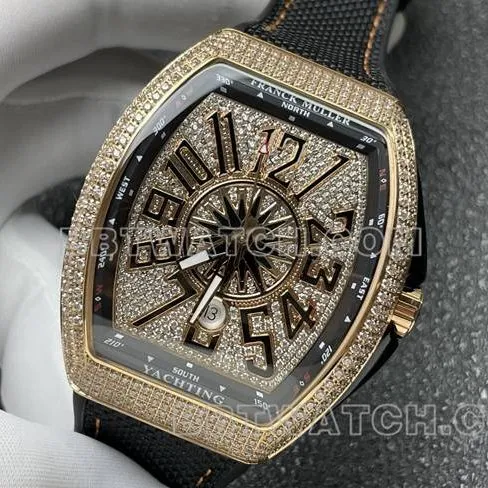 top-tier watch V45 Franck Muller ABF factory diamond plate gold diamond case leather braceletfront live photo