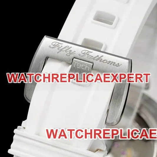 Blancpain collectible watch fifty fathoms black dial titanium mechanical white rubber model braceletlive photos
