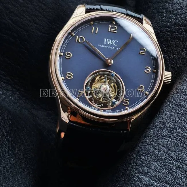 1:1replica watch TUR factory IWC Portugal rose goldblue dialtourbillonfront live photo