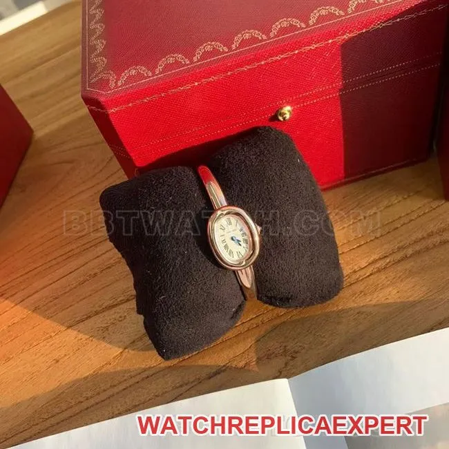 collectible Watch: BBA Factory "Bathtub" Cartier Silver-White Dial with Rose Gold Ring Quartz—Front View Actual Photos