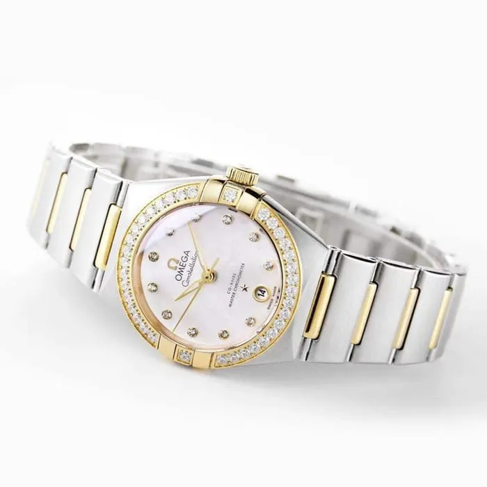 Top collectible watches Omega Women's White Plate Constellation Steel Strap Watch Details