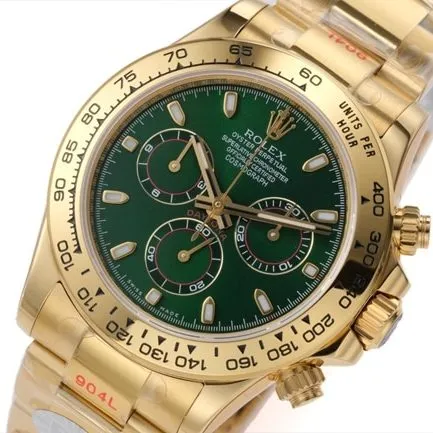 top-tier replicaRolex men's green dial gold band popular model Cosmograph Daytona mechanical watch side view