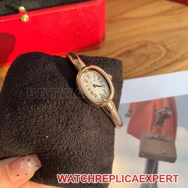 collectible Watch: BBA Factory "Bathtub" Cartier Silver-White Dial with Rose Gold Ring Quartz—Front View Actual Photos