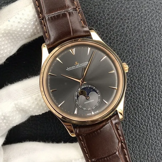 GF Factorytop-tier watch Jaeger-LeCoultreautomatic movement men's black dial brown belt master series leather strap watch leather strap picture