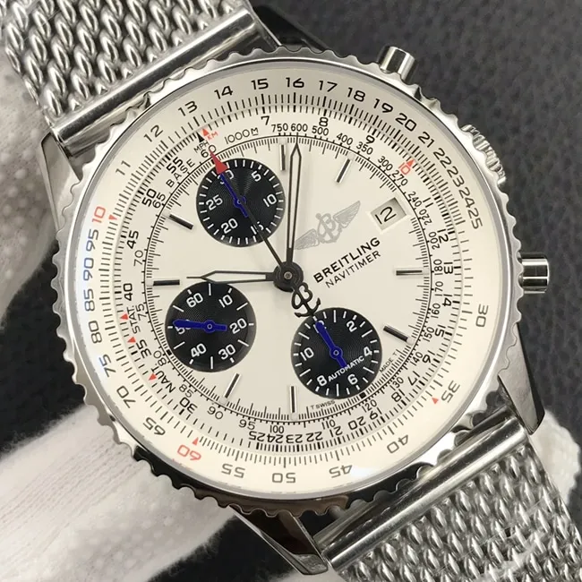 Breitlingtop-tier watch men's white dialsteel bracelet classic aviation chronographA13322chronograph watch front view