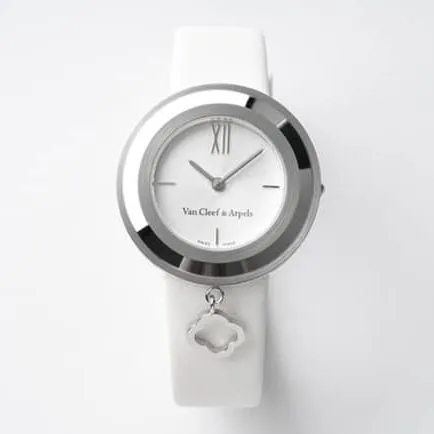 top-tier Van Cleef & Arpels women's white dial white leather strapCharms Goldleather strapquartz watch side view