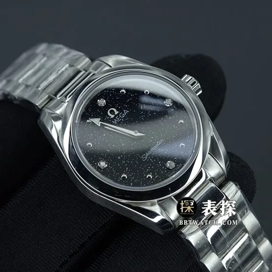 OmegaSeamaster1:1super watch ladies black dial silver needle steel bracelet model pictures and prices front live photo