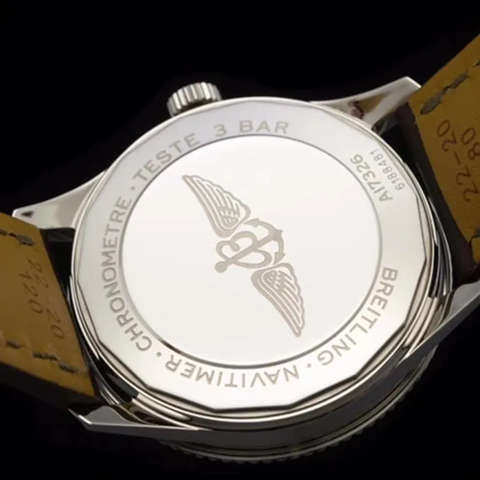 top-tier watch Breitling men's white dial aviation chronograph1 series leather strap watch side view