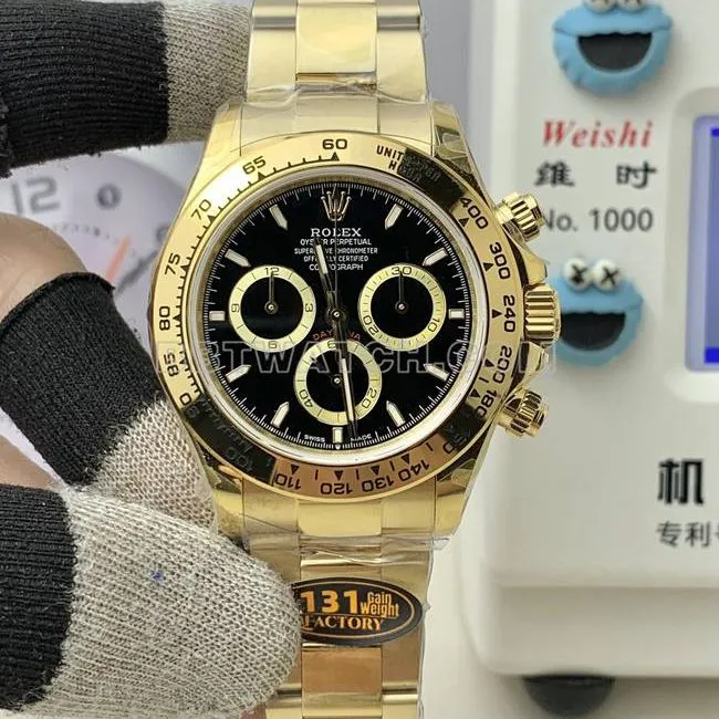 QF factory 1:1replica watch DaytonaRolexblack dialyellow gold4131 mechanical front live photo