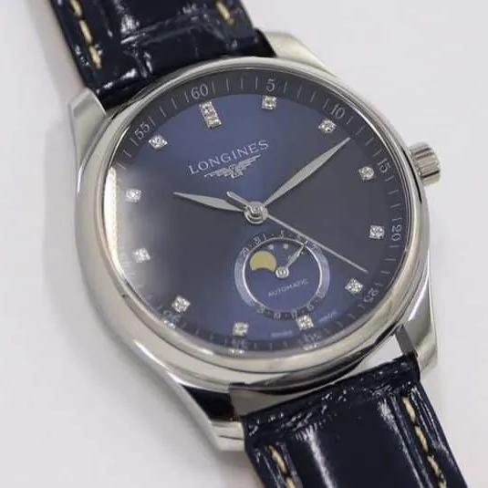 GS factory Longinesreplica watch master series moon phase watch blue dial diamond scale bracelet picture