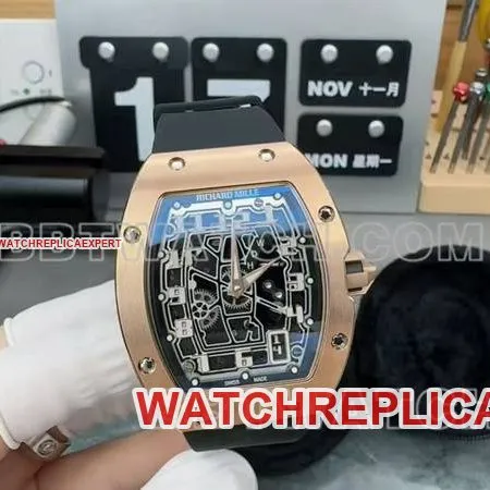 Richard Mille collectible watch rose gold hollow disc mechanical rubber model RM 67-01caseback live photo
