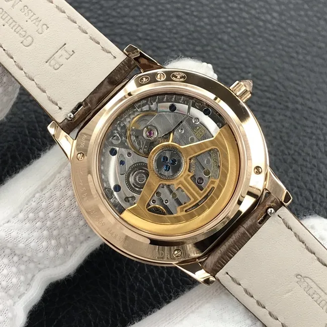 GF Factorytop-tier watch Jaeger-LeCoultre women's white dial brown belt dating series mechanical leather strap watch movement picture