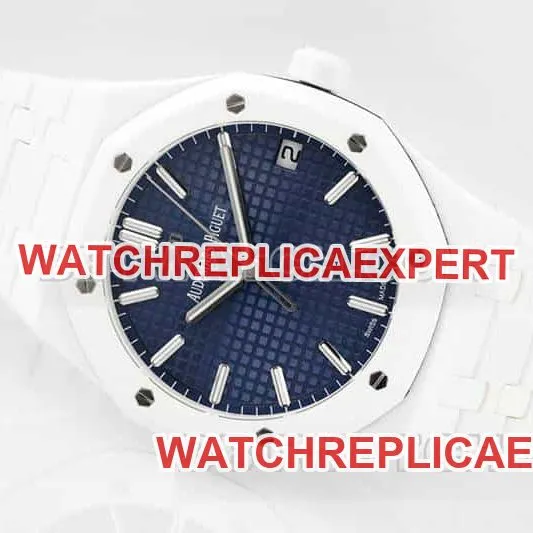 APS factory Audemars PiguetRoyal Oaktop-tier replicablue dial white ceramic15500braceletlive photos