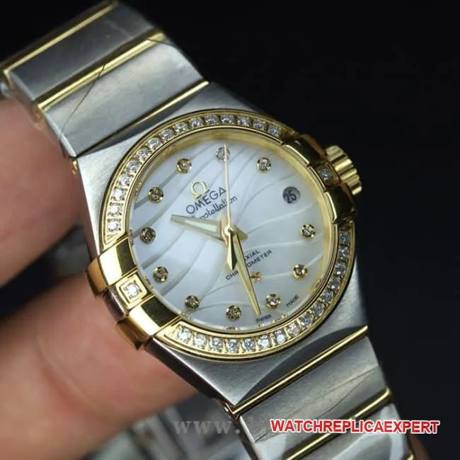 Omegatop-tier watch constellation series ladies' watchwhite dialsteel bracelet diamond-set mother-of-pearl mechanical 123.25.27.20.55.004 watch movement picture