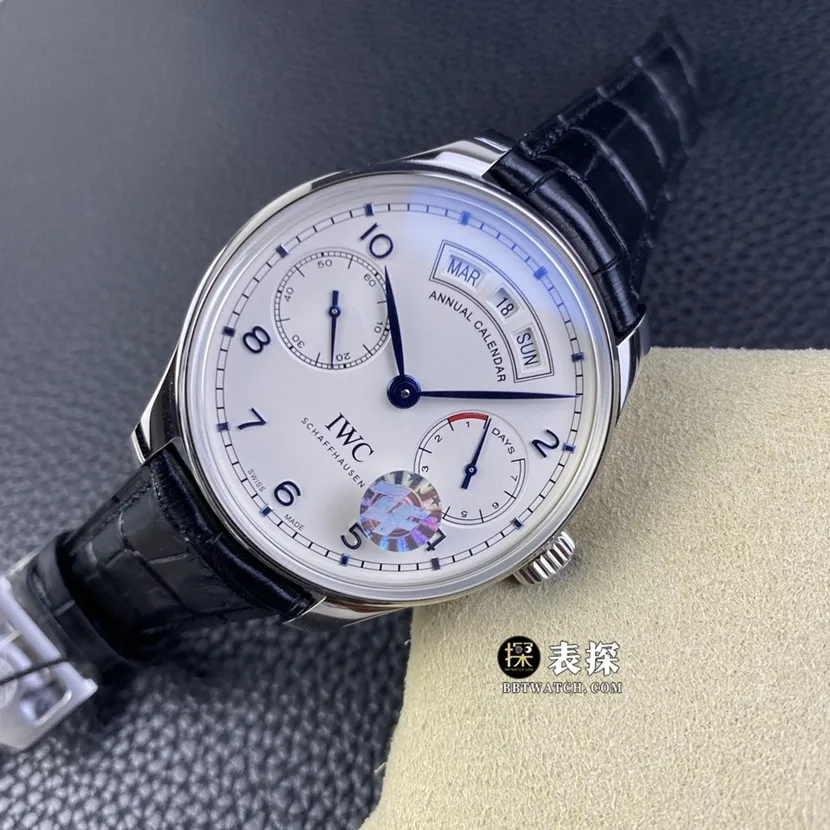 ZF FactoryIWC watch Portugal top-tier watch men's silver white dial perpetual calendar leather strap model pictures and prices front live photo