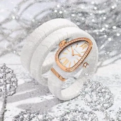 Bvlgaritop-tier ladies white dialrubber strapquartz watch front view