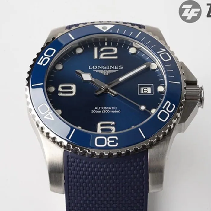 top-tier watch Longines men's blue dial Concas series leather strap mechanical watch front view