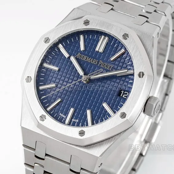 APS factory Audemars PiguetRoyal Oaktop-tier replicablue dialsteel bracelet model 15510ST.OO.1320ST.06braceletlive photos