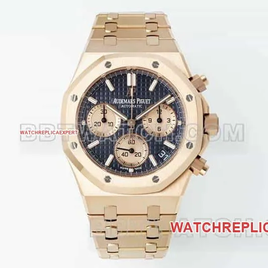 APS factoryAudemars PiguetRoyal Oaksuper cloneblue dialchronographrose gold26240front live photo