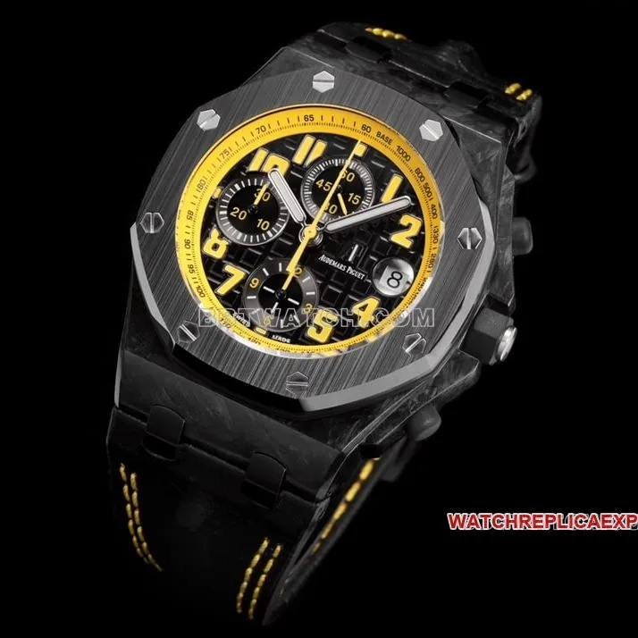 TW factory Audemars PiguetRoyal Oak offshore top-tier 1:1super cloneblack dial yellow inner bezel26176front live photo