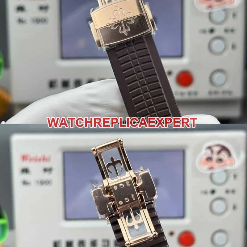 collectible watch Patek PhilippeP1 factory grenade brown disk mechanical brown rubber model 5968front live photo