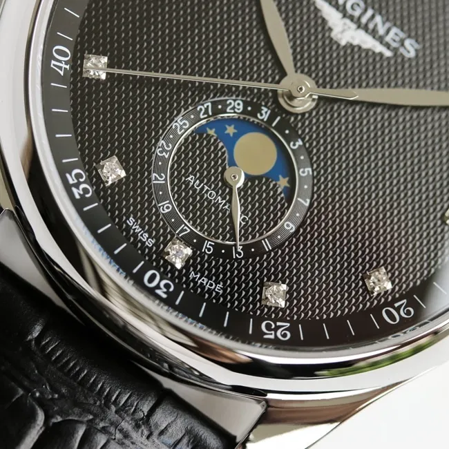 GF Factory top-tier watch Longinesmoon phase42mm men's black dial black belt automatic movementleather strap watch clasp picture