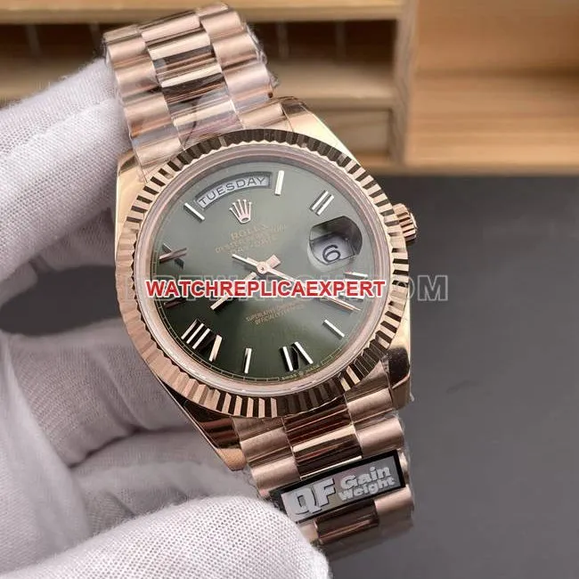top-tier watch QF factory RolexDay-Date olive green dialrose gold40mmfront live photo