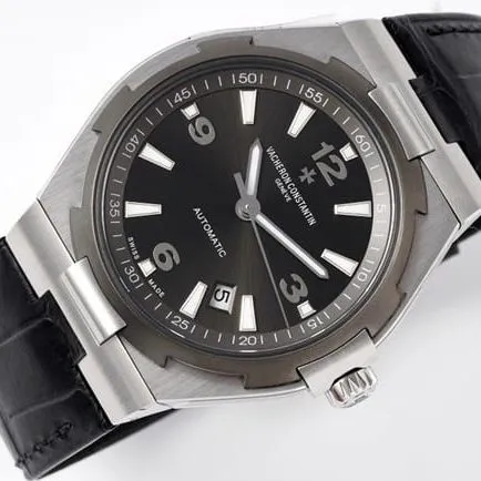 8F factory Vacheron Constantintop-tier watch Overseas series men's black dialsteel braceletautomatic movement watch front view