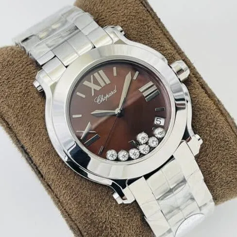 YF Factory top watch Chopard Happy Diamonds series white steel red bottom diamond ladies wristwatch front view