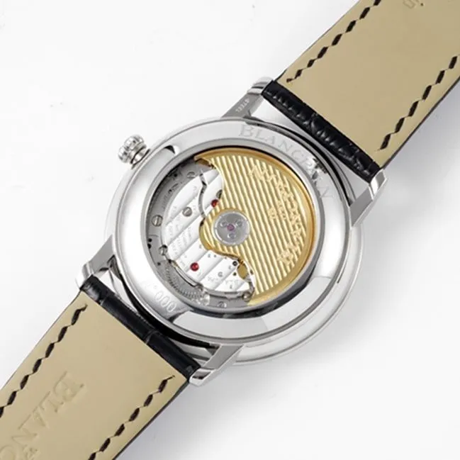 top-tier watch Blancpain men's white dial black belt classic series watch front view