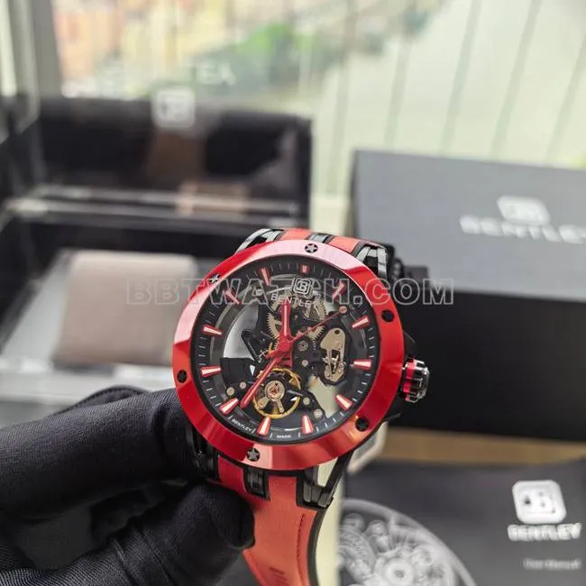 collectible watch Bentley BL-62 peak red rubber braceletfront live photo