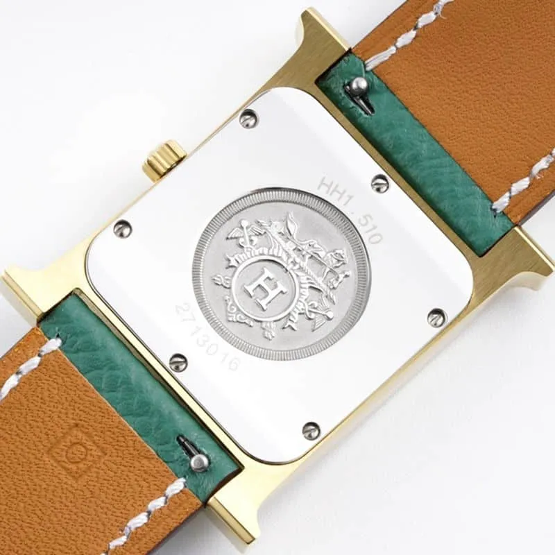 top-tierhigh-quality Hermès ladies' watchHeureH series quartz square fashion watch light blue braceletrose gold plate detail shots