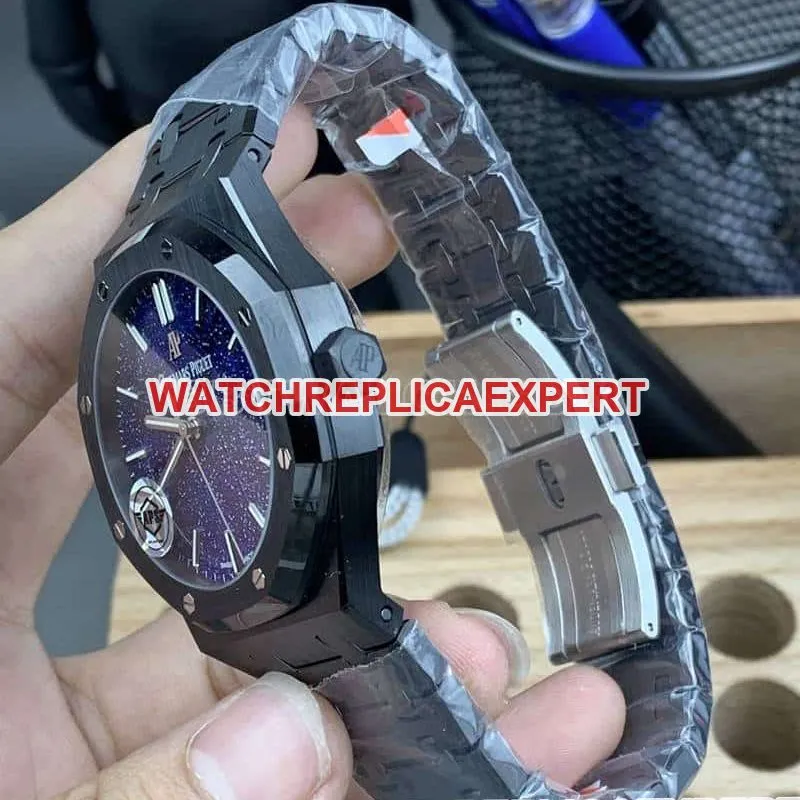 APS factory Audemars PiguetRoyal Oak1:1top-tier starry sky plate black ceramic15500side live photo