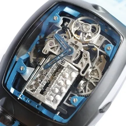 Top-tier Bugatti Veyron watch men's black dial blue rubber strap mechanical watch clasp picture