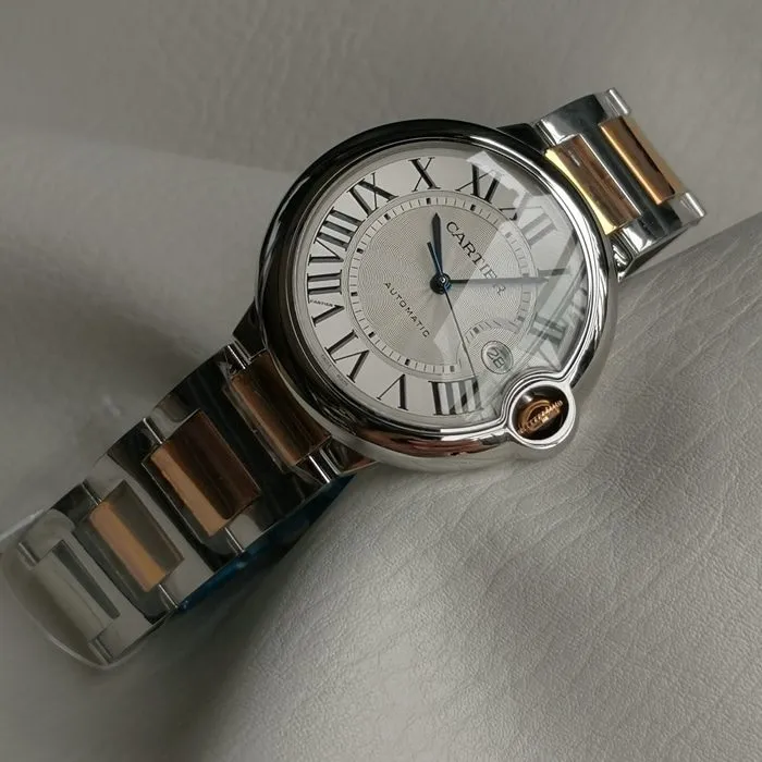 top-tier watch Cartier men's white dial blue balloon series steel bracelet watch front view