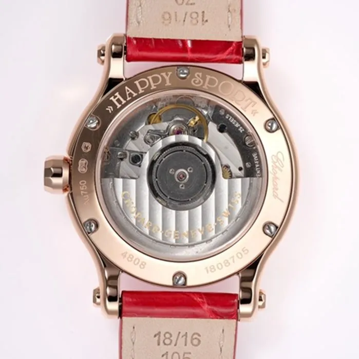top-tier watch Breitling women's white dial red band happy diamond series mechanical watch front view
