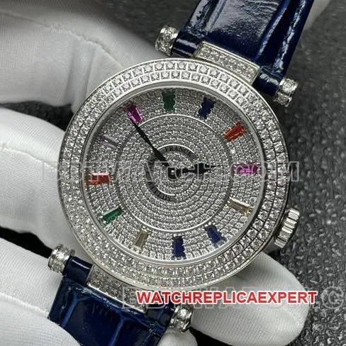 Frank Muller 1:1replica watch quartzABF factory diamond bezel blue leather braceletfront live photo
