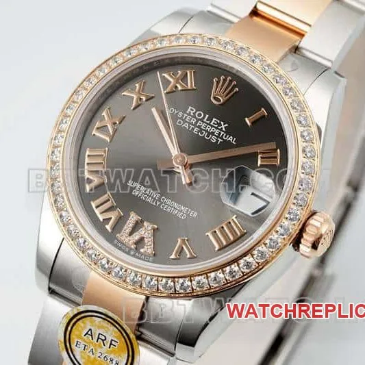 ARF FactoryRolex log top-tier 1:1super dark gray plate diamond bezel31mm gold three-lattice chain link278381caseback live photo