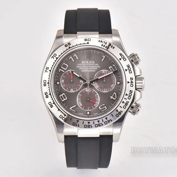 Factory C Rolex Daytonatop-tier 1:1high-quality replicawhite gold gray magic rubber model 116519-0104front live photo