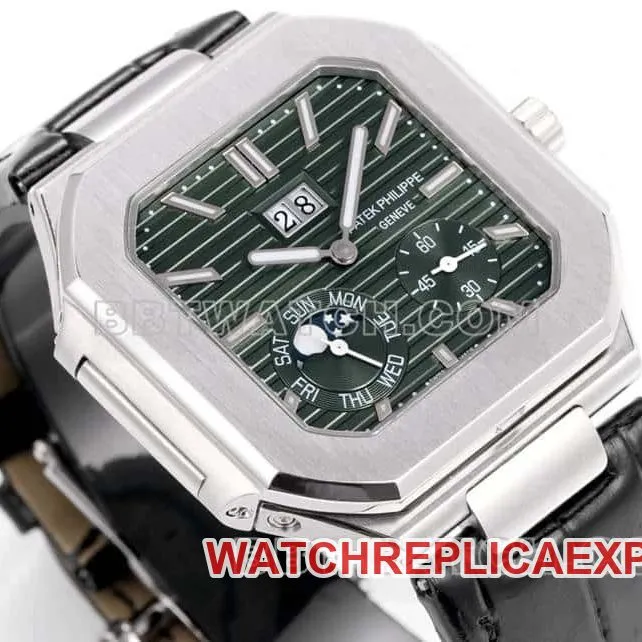 3K FactoryPatek PhilippeCUBITUStop-tier replicagreen dialleather strap model 5822front live photo