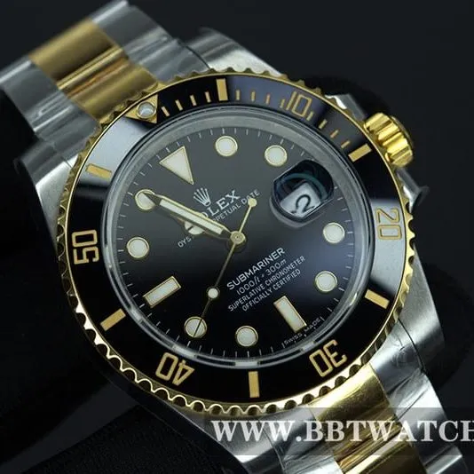 VS FactoryRolex intergold Black Submariner 40 diameter 3135 movementtop-tier watch front view