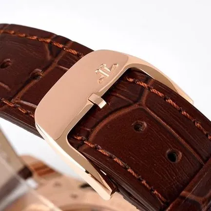 ZF FactoryJaeger-LeCoultretop-tier replicahigh-quality watch men's white dial brown belt ultra-thin master series small second hand quartzleather strap watch front view