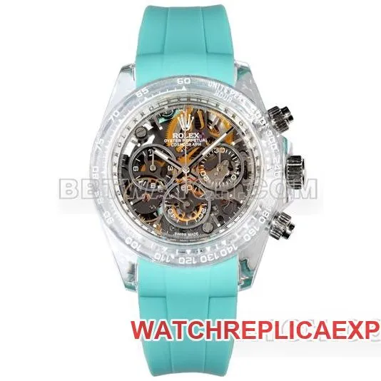 collectible watch TW factory DaytonaRolex transparent case green rubber braceletfront live photo