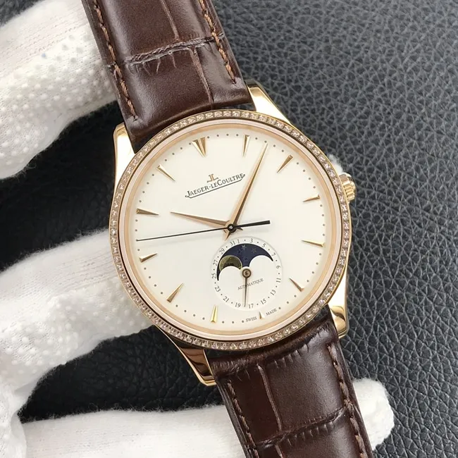 GF FactoryJaeger-LeCoultretop-tier watch men's white dial brown belt master series leather strap mechanical watch leather strap picture