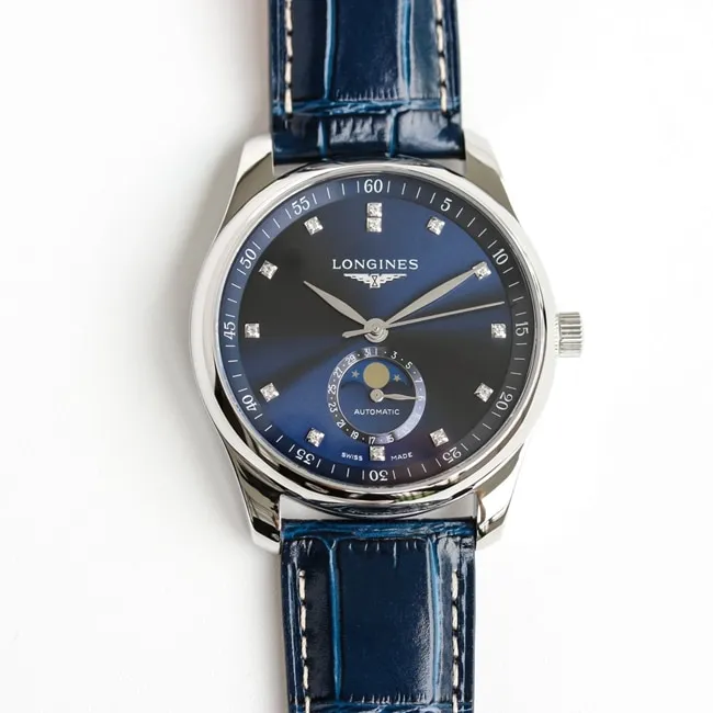 GF Factorytop-tier watch Longines automatic movementleather strap famous series moon phase 42mm men's watch side view